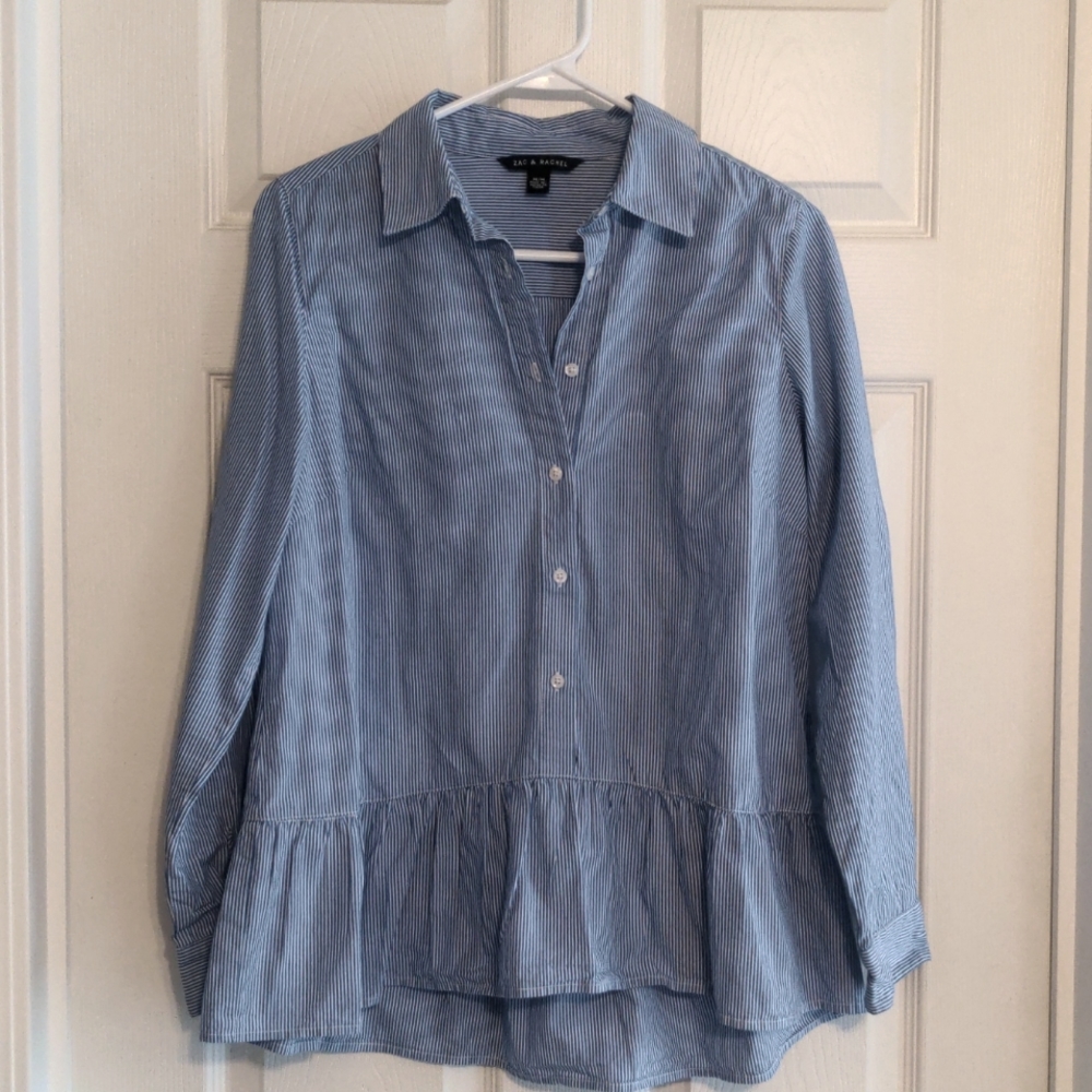 Blue and white striped blouse